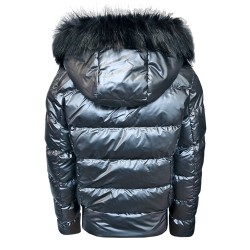 Дамско пухено яке с качулка, City Angels Jeans, сребрист лак, 6845 Дамско пухено яке с качулка, City Angels Jeans, сребрист лак, 6845